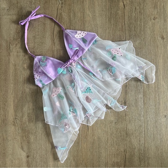 Handmade Y2K Fairycore Mushroom Babydoll Halter Top – Lilac Purple - Size S - Picture 5 of 9